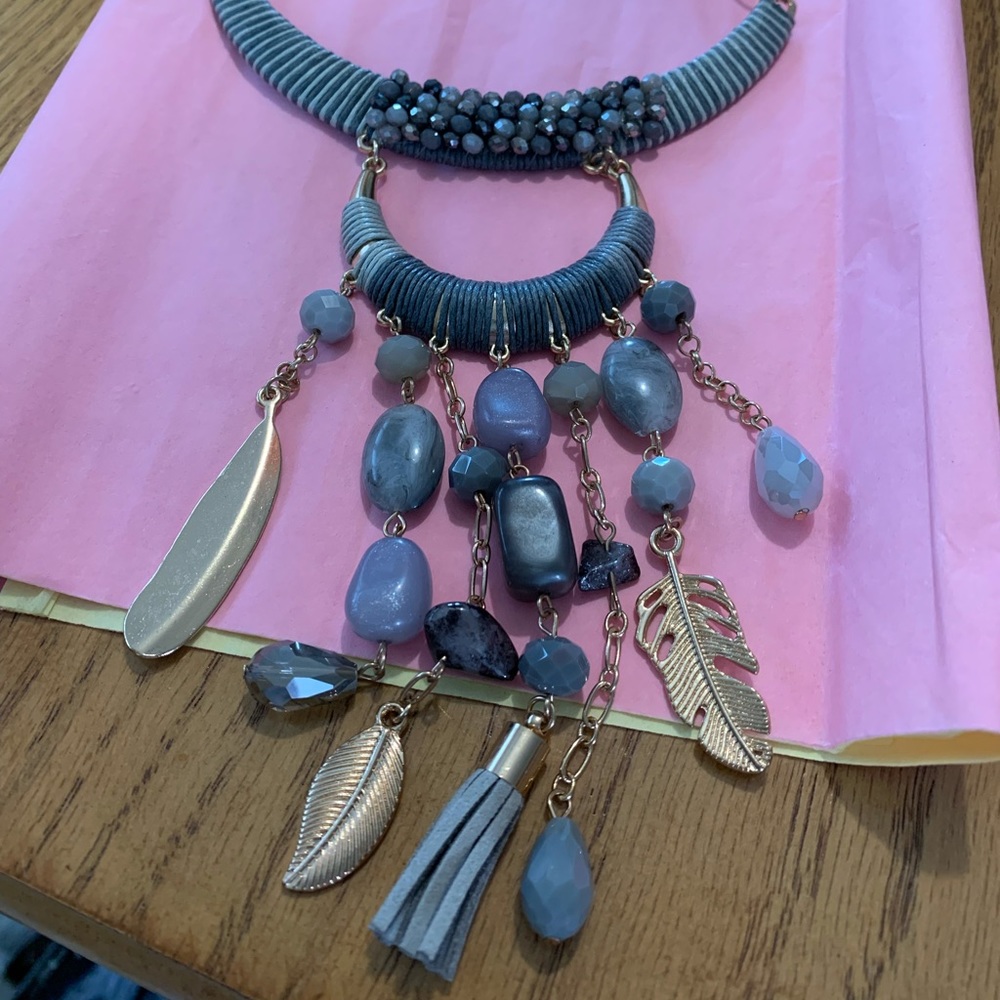 Boho costume feather drop necklace
